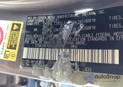 2017 Toyota Highlander Xle z USA, uszkodzony, nr VIN 5TDKZRFH2HS510276